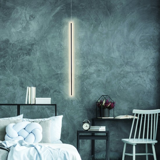 Φωτιστικό κρεμαστό LED 18W 3000k 920lm με dimmer αφής / Αλουμίνιο + Ακρυλικό + PVC σύρμα καλώδιο / Μάυρο Μάτ D8XD1,8XH250CM  AVENUE - acadecor