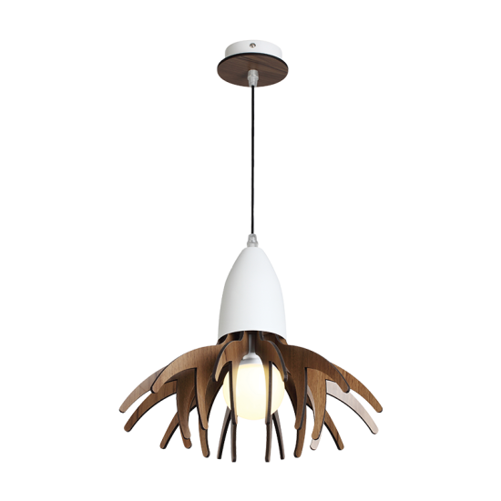 Φωτιστικό Κρεμαστό  1 x E27 40W Μέταλλο + MDF + PVC Μάυρο καλώδιο / Λευκό μάτ + Σκούρη απόχρωση ξύλου Φ35XH80CM ALPS - acadecor