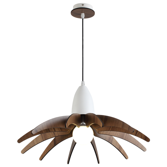 Φωτιστικό Κρεμαστό  1 x E27 40W Μέταλλο + MDF + PVC Μάυρο καλώδιο / Λευκό μάτ + Σκούρη απόχρωση ξύλου Φ50XH80CM ALPS - acadecor