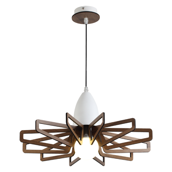 Φωτιστικό Κρεμαστό  1 x E27 40W Μέταλλο + MDF + PVC Μάυρο καλώδιο / Λευκό μάτ + Σκούρη απόχρωση ξύλου Φ45XH80CM ALPS - acadecor