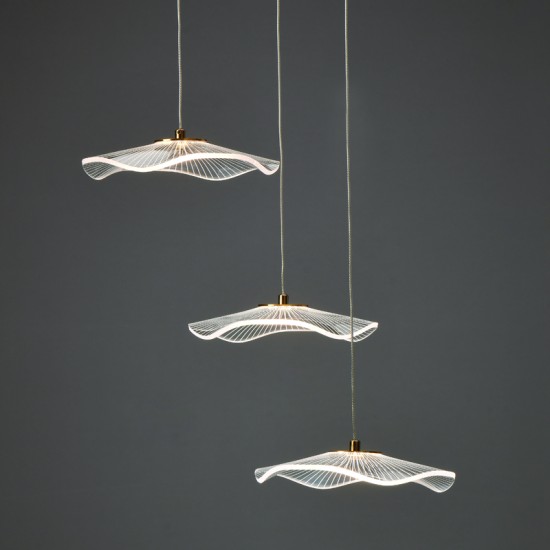 Φωτιστικό κρεμαστό LED 15W 3000k 1050lm  Μέταλλο + Ακρυλικό + PVC Σύρμα καλώδιο / Σατινέ ορειχαλκο + Διάφανο D43XH210CM NIMFEA - acadecor