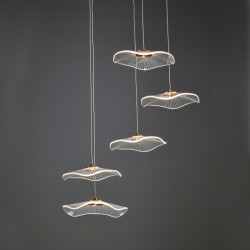 Φωτιστικό κρεμαστό LED 25W 3000k 1750lm  Μέταλλο + Ακρυλικό + PVC Σύρμα καλώδιο / Σατινέ ορειχαλκο + Διάφανο D55XH260CM NIMFEA - acadecor