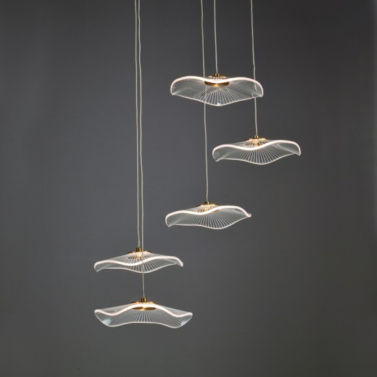 Φωτιστικό κρεμαστό LED 25W 3000k 1750lm  Μέταλλο + Ακρυλικό + PVC Σύρμα καλώδιο / Σατινέ ορειχαλκο + Διάφανο D55XH260CM NIMFEA - acadecor