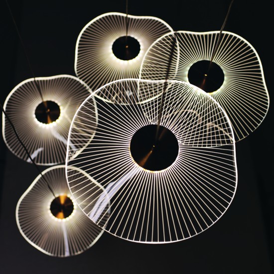 Φωτιστικό κρεμαστό LED 25W 3000k 1750lm  Μέταλλο + Ακρυλικό + PVC Σύρμα καλώδιο / Σατινέ ορειχαλκο + Διάφανο D55XH260CM NIMFEA - acadecor