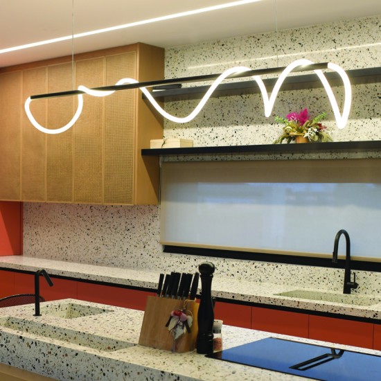 Φωτιστικό κρεμαστό LED 60W 3000k 3300lm  Μέταλλο + Σιλικόνη + PVC Σύρμα καλώδιο / Μάυρο μάτ + Λευκό 190Χ6XΗ215CM  KYMA - acadecor