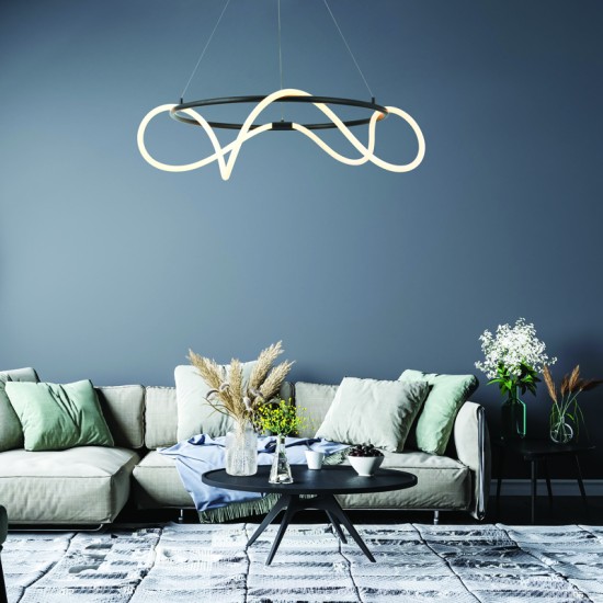 Φωτιστικό κρεμαστό LED 60W 3000k 3400lm  Μέταλλο + Σιλικόνη + PVC Σύρμα καλώδιο / Μάυρο μάτ + Λευκό D80XH230CM KYMA - acadecor