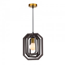 Φωτιστικό κρεμαστό 1 x E27 MDF + Μέταλλο + Υφασμάτινο μάυρο καλώδιο / Σκούρο καφέ δέρμα + Σατινέ ορείχαλκο D24XH100CM TRITON - acadecor 