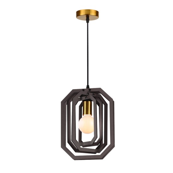 Pendant light 1 x E27 MDF + Metal + Fabric black cable  / Dark brown leather + Satin brass D24XH100CM TRITON - acadecor 