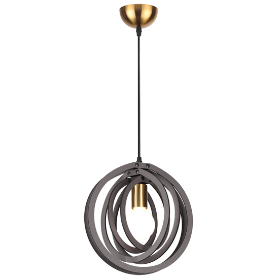 Pendant light 1 x E27 MDF + Metal + Fabric black cable  / Dark brown leather + Satin brass  D29XH100CM TRITON - acadecor 