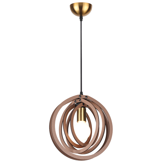 Pendant light 1 x E27 MDF + Metal + Fabric black cable  / Camel leather + Satin brass  D29XH100CM TRITON - acadecor 