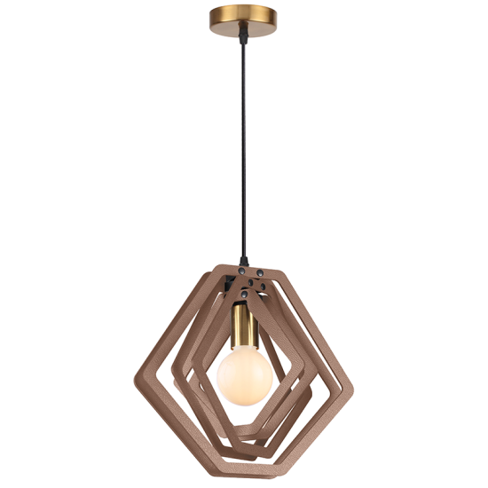 Pendant light 1 x E27 MDF + Metal + Fabric black cable  / Camel leather + Satin brass  D335XH100CM TRITON - acadecor 