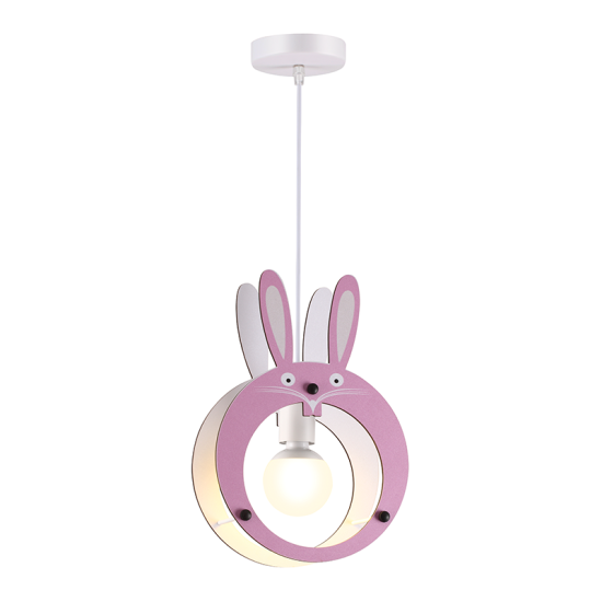 Bambini Pendant light Bunny 1 x E27 40W MDF + Metal + PVC White cable / Pink 24X10XH100CM FARMA - acadecor 