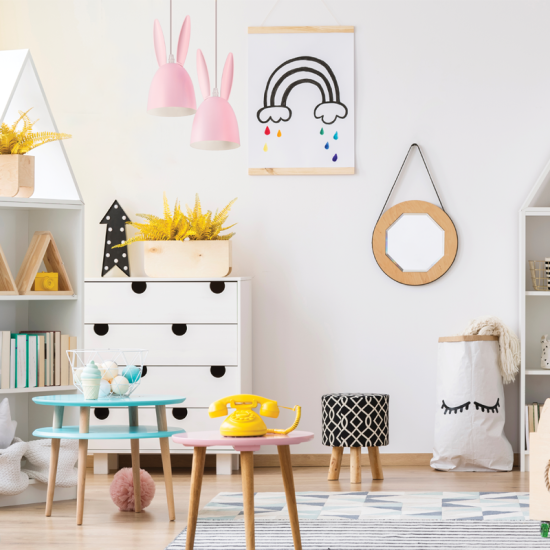 Bambini Pendant light 3 x E27 40W Metal + Plastic + PVC White cable / Pink  D35XH100CM BUNNY - acadecor 