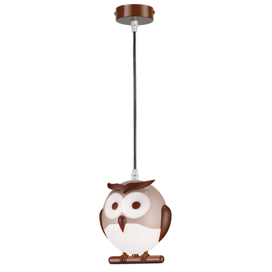 Bambini Pendant light Owl LED 1 x E14 13W Plastic + Metal + PVC black cable / Brown + White 15Χ13,5ΧΗ80CM KOKKA - acadecor