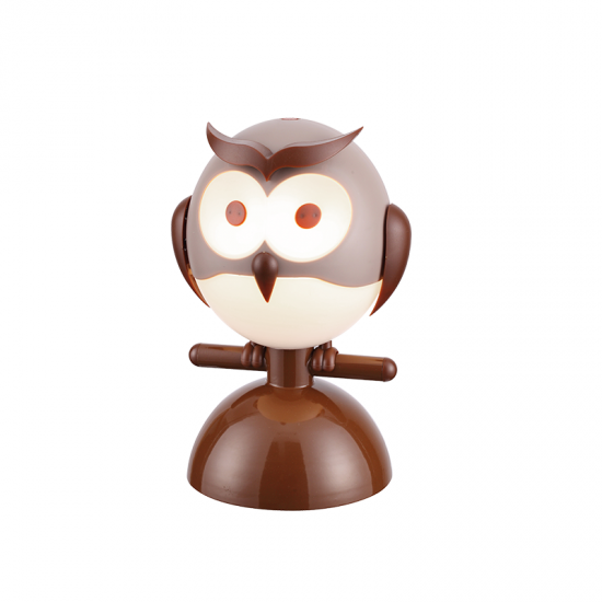 Bambini table light Owl LED 1 x E14 13W Plastic + Metal + PVC black cable / Brown + White 15Χ13,5ΧΗ23CM  KOKKA - acadecor
