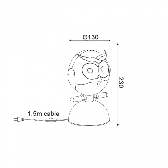 Bambini table light Owl LED 1 x E14 13W Plastic + Metal + PVC black cable / Brown + White 15Χ13,5ΧΗ23CM  KOKKA - acadecor