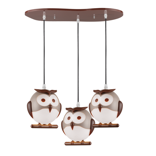 Bambini Pendant light Owl LED 3 x E14 13W Plastic + Metal + PVC black cable / Brown + White 50Χ30ΧΗ100CM KOKKA - acadecor