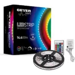 Ταινία Led 14.4w/m RGB - Blister Kit - 5Μέτρα - IP65 Με τροφοδοτικό 12V DC / RGB Controller - LSKIT144RGB65 - Geyer