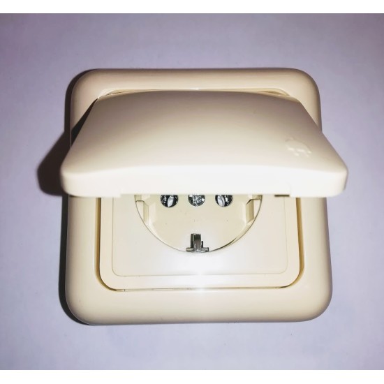 Πρίζα σούκο 2Π+Τ  ασφαλειας με καπάκι - Μπέζ - Sifnos 767 - aliberti