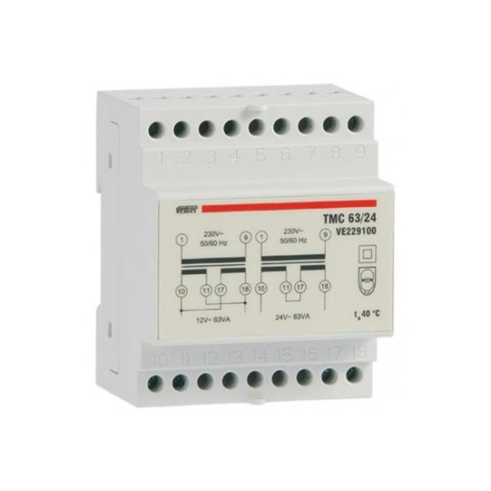 Security transformers - Rail 230V / 12V-24V AC 63VA - TMC63/24 - Vemer