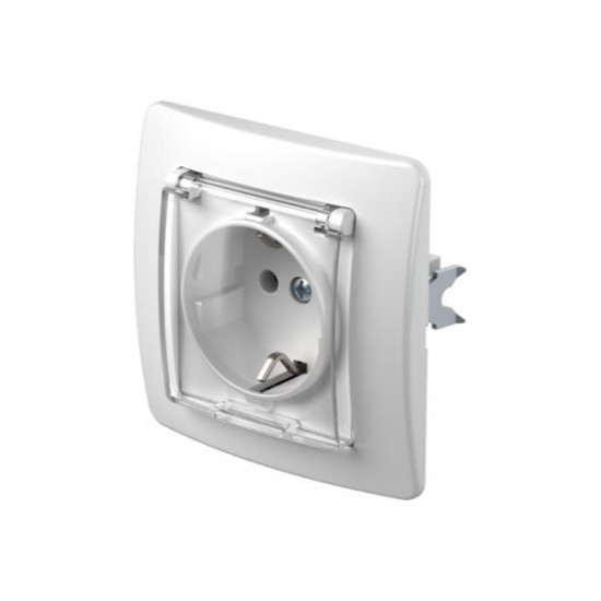 Πρίζα σούκο + Κάλυμμα 2P+E 16A 250V~ PT Λευκό / TEM EKONOMIK