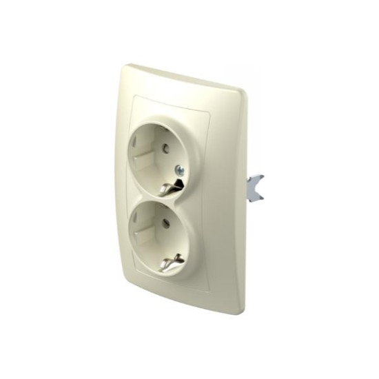 Πρίζα σούκο διπλή 2P+E 16A 250V~ KS PW Λευκό / TEM EKONOMIK